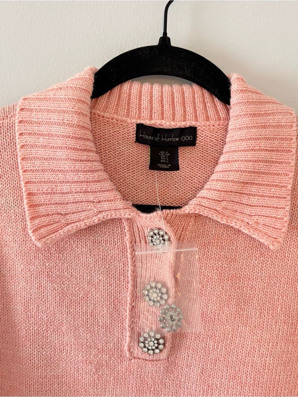 House of Harlow 1960 NEW Wool Short-Sleeve Sweater Knit Top Collared Pink - Picture 3 of 5